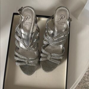 Adrianna Papell Silver Strappy Heels